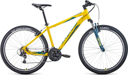 Велосипед FORWARD APACHE 27,5 1.0 (27,5" 21 ск. рост. 19") 2020-2021, желтый/зеленый, RBKW1M67Q011