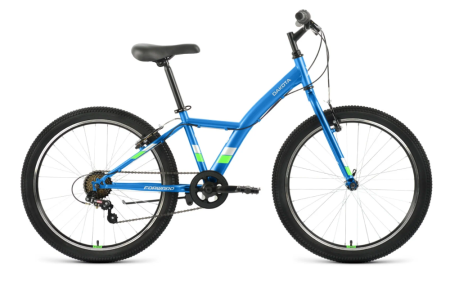 Велосипед FORWARD DAKOTA 24 1.0 (24" 6 ск. рост. 13") 2022, голубой/ярко-зеленый, RBK22FW24590