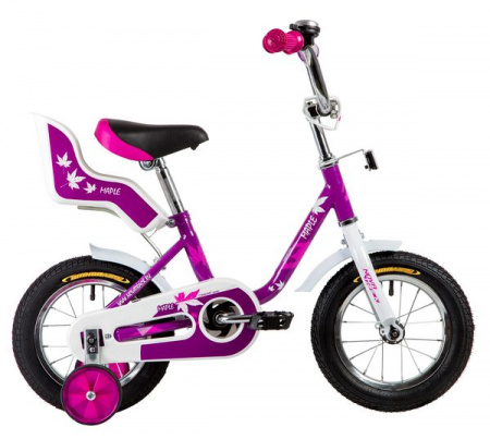 Велосипед NOVATRACK 12" MAPLE, фиолетовый, полная защита цепи, тормоз нож, крылья цвет, сидение для