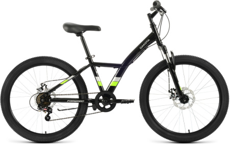Велосипед FORWARD DAKOTA 24 2.0 D (24" 6 ск. рост. 13") 2022, черный/зеленый, RBK22FW24593