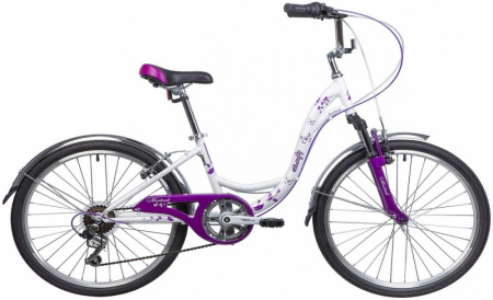 Велосипед NOVATRACK 24" BUTTERFLY сталь.рама 13, белый-фиолетовый, 6-скор, TY21/RS35/SG-6SI, V-brake