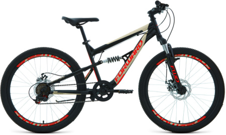 Велосипед FORWARD RAPTOR 24 2.0 disc (24" 6 ск. рост. 15") 2020-2021, черный/красный, RBKW1F146002