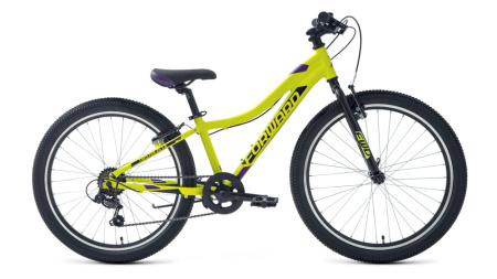 Велосипед FORWARD TWISTER 24 1.0 (24" 7 ск. рост. 12") 2022, зеленый/фиолетовый, RBK22FW24048