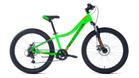 Велосипед FORWARD TWISTER 24 2.0 D (24" 7 ск. рост. 12") 2022, ярко-зеленый/оранжевый, RBK22FW24849