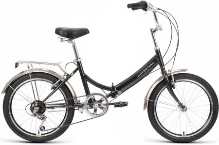 Велосипед FORWARD ARSENAL 20 2.0 (20" 6 ск. рост. 14" скл.) 2022, черный/зеленый, RBK22FW20533