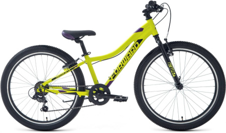 Велосипед FORWARD TWISTER 24 1.0 (24" 7 ск. рост. 12") 2023, зеленый/фиолетовый, RB3F47151XGNXVT
